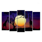 Pair of Giraffe at Night Canvas Wall Painting Set of Five Pieces DECORMANTRA