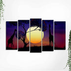 Pair of Giraffe at Night Canvas Wall Painting Set of Five Pieces DECORMANTRA