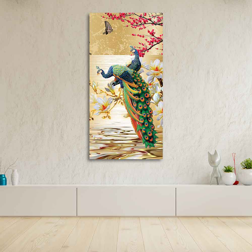 Pair of Peacock Canvas Wall Painting Decor Mantra