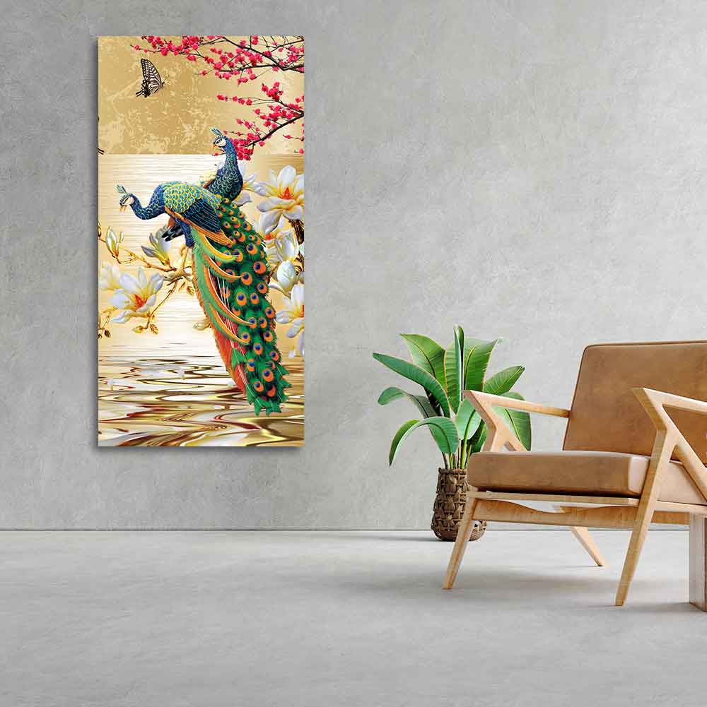 Pair of Peacock Canvas Wall Painting Decor Mantra