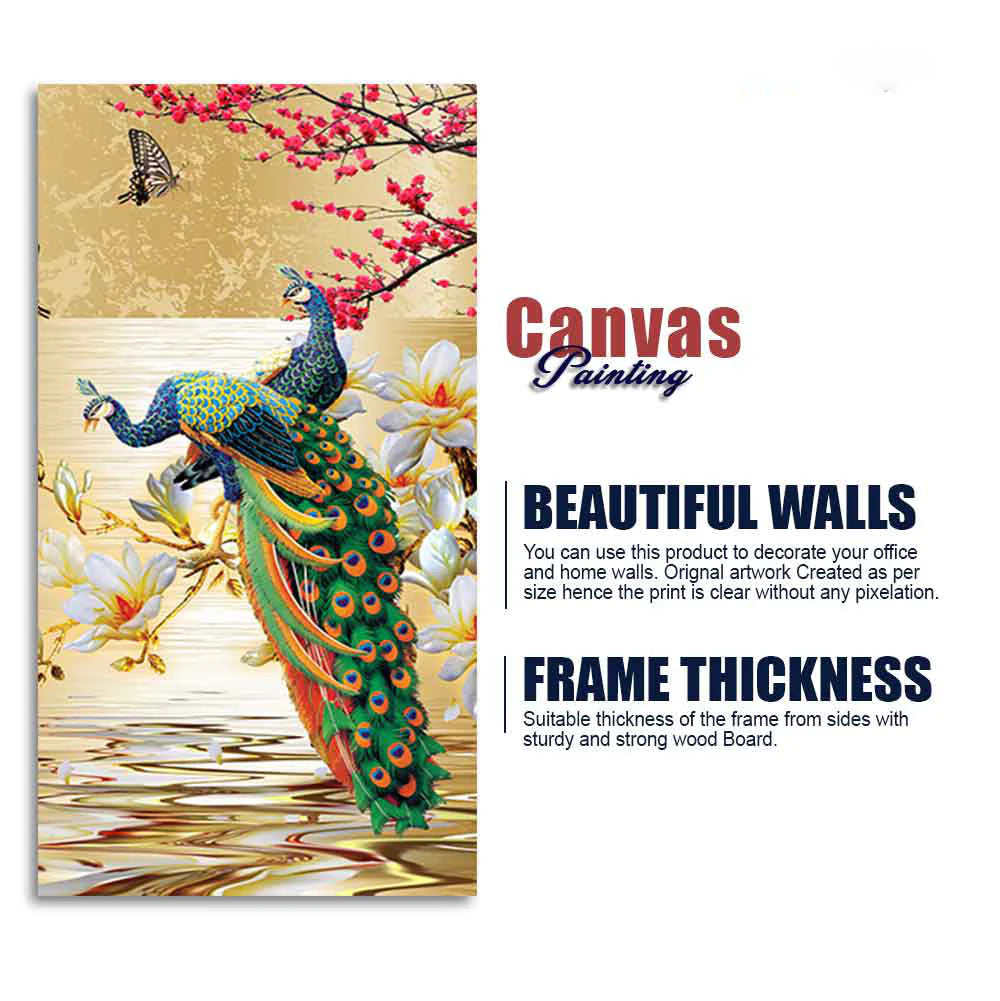 Pair of Peacock Canvas Wall Painting Decor Mantra