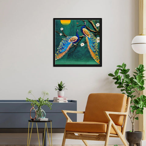 Pair of Peacock Floating Canvas Wall Painting Frame