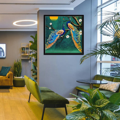 Pair of Peacock Floating Canvas Wall Painting Frame
