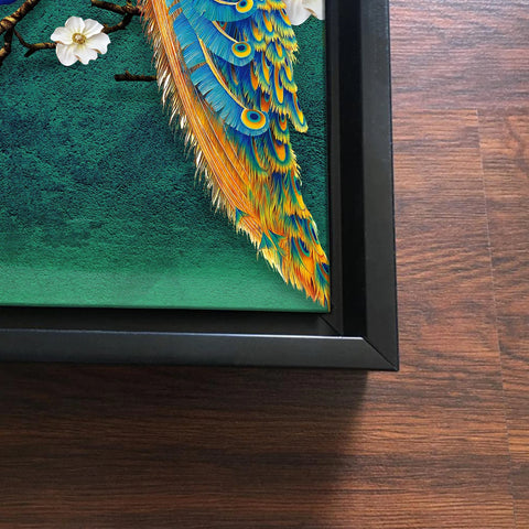Pair of Peacock Floating Canvas Wall Painting Frame