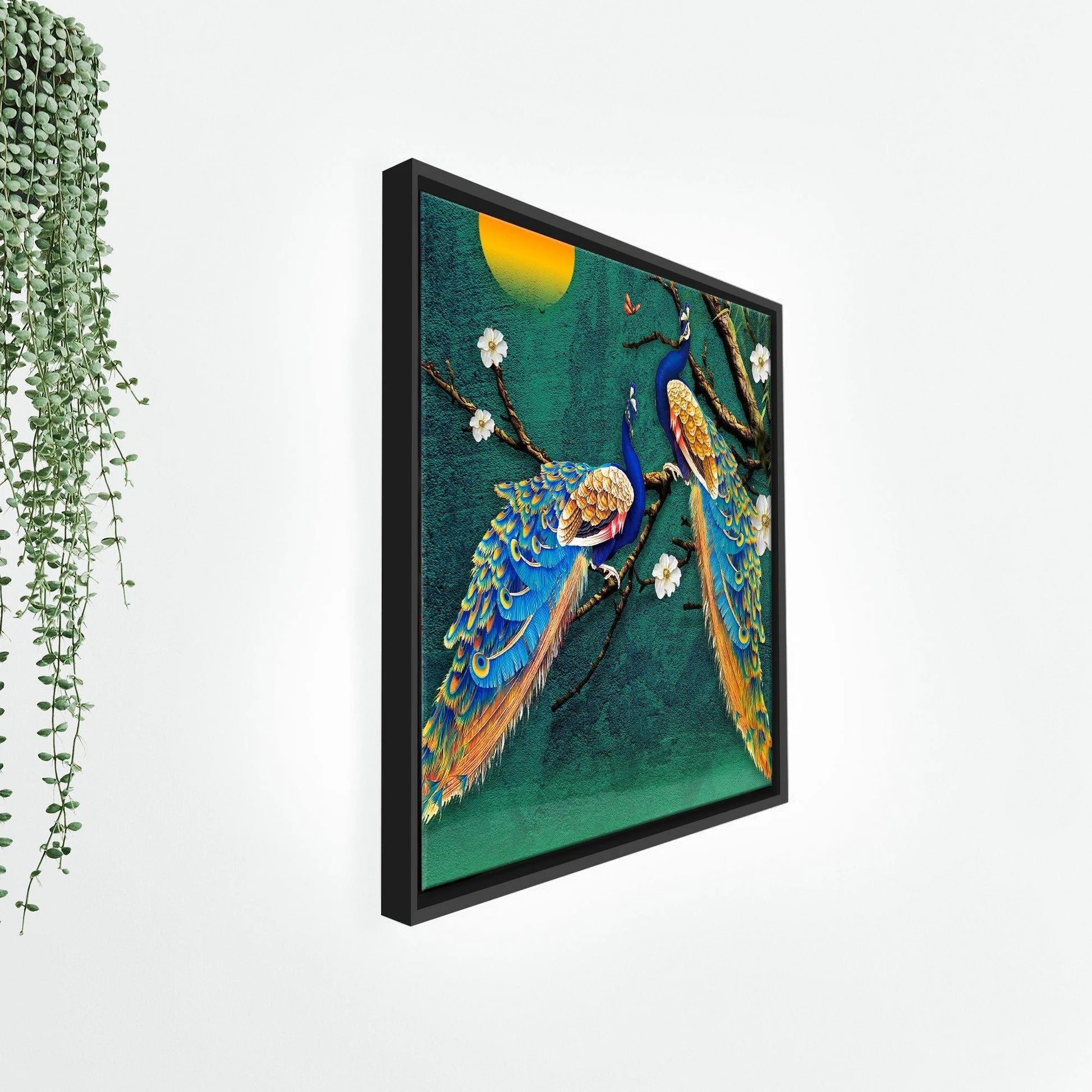 Pair of Peacock Floating Canvas Wall Painting Frame Decor Mantra