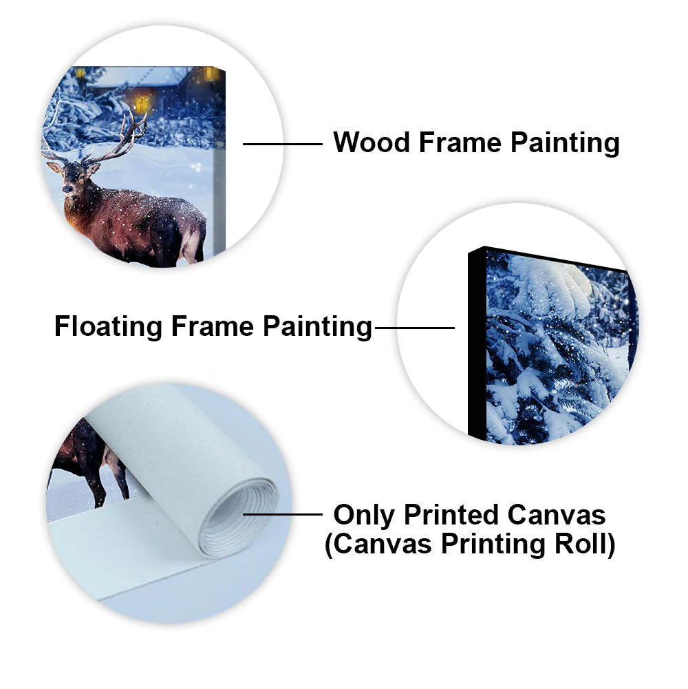 Pair of Red Deer in Snowy Forest Premium Wall Painting DECORMANTRA