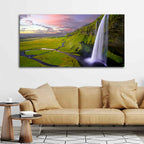 Panoramic Canvas Wall Painting of Unreal view of Waterfall at Sunset DECORMANTRA