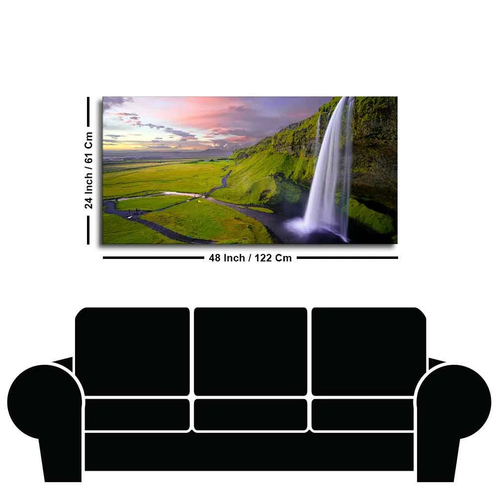Panoramic Canvas Wall Painting of Unreal view of Waterfall at Sunset DECORMANTRA