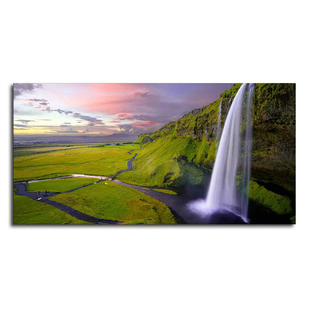 Panoramic Canvas Wall Painting of Unreal view of Waterfall at Sunset DECORMANTRA