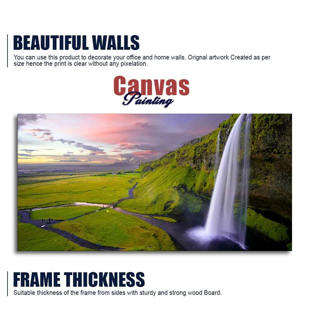 Panoramic Canvas Wall Painting of Unreal view of Waterfall at Sunset DECORMANTRA