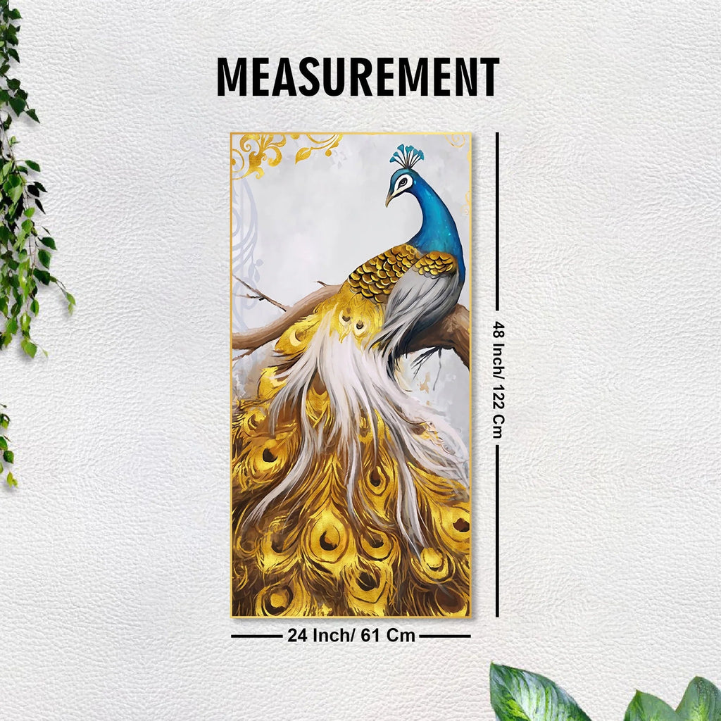 Peacock Golden Feather Floating Canvas Wall Painting DECORMANTRA