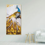 Peacock Golden Feather Floating Canvas Wall Painting DECORMANTRA