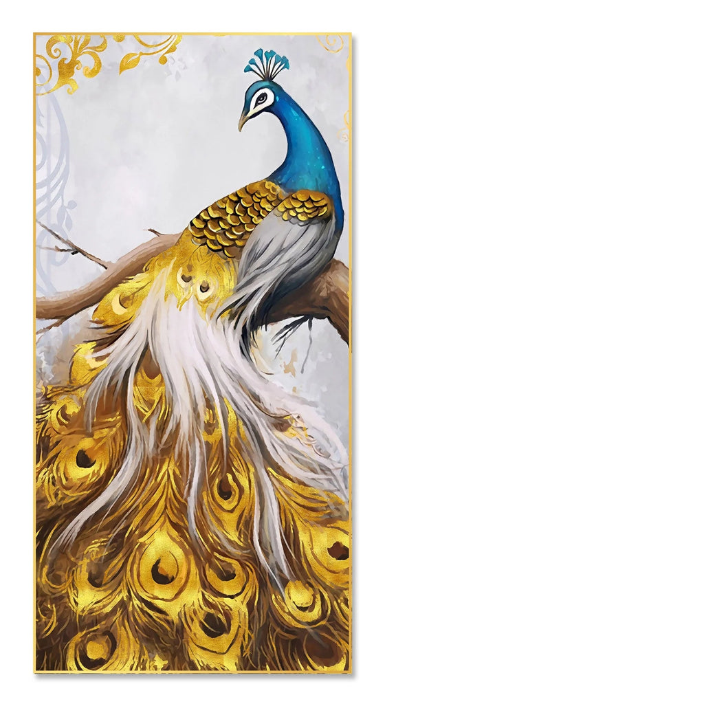 Peacock Golden Feather Floating Canvas Wall Painting DECORMANTRA
