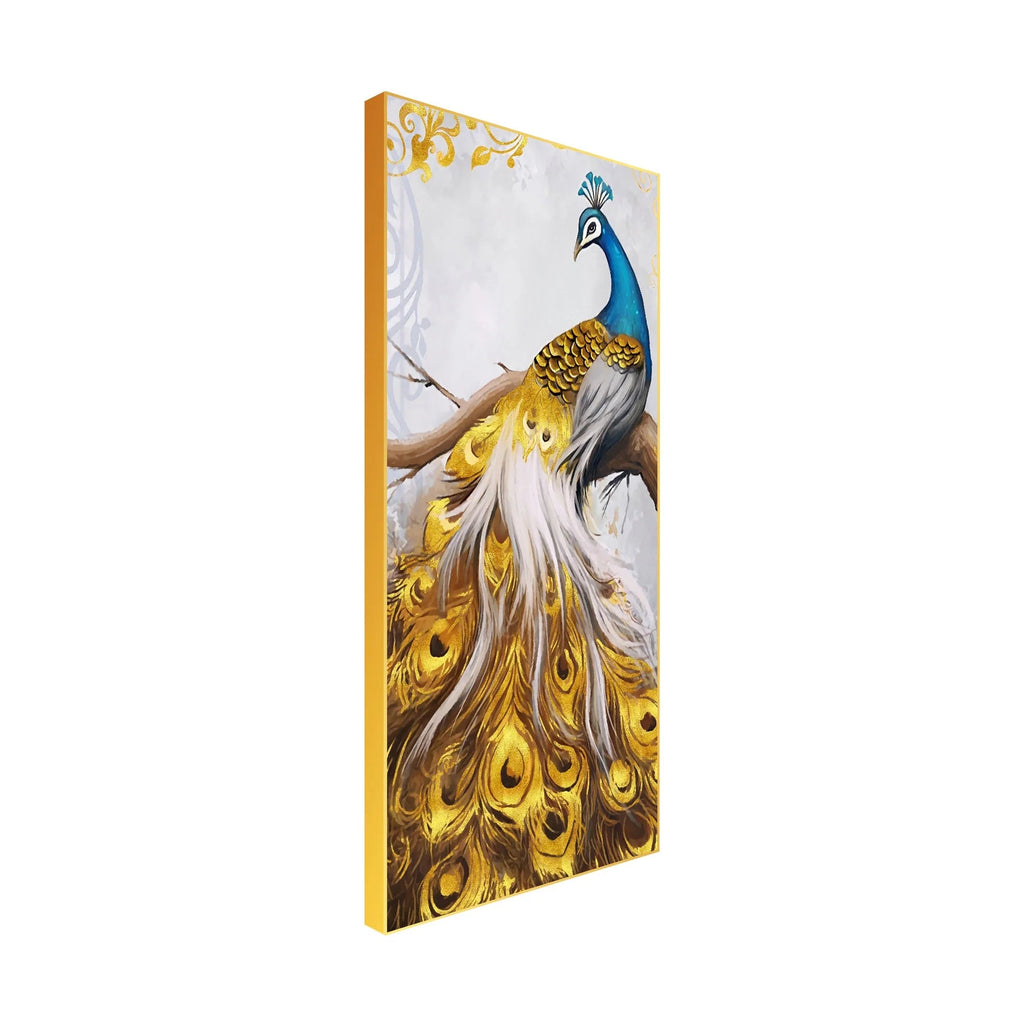 Peacock Golden Feather Floating Canvas Wall Painting DECORMANTRA