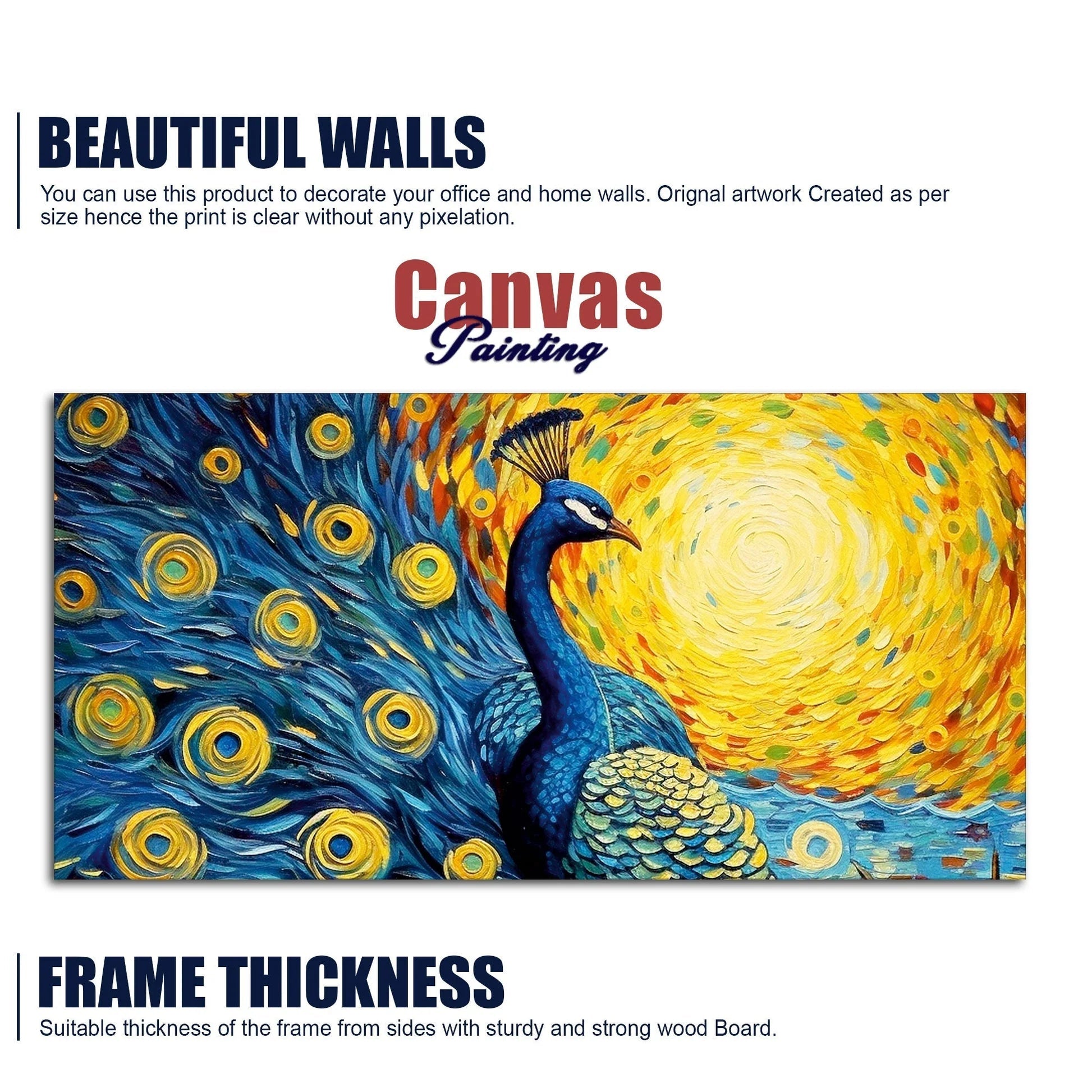 Peacock with Beautiful Feather Canvas Wall Painiting DECORMANTRA