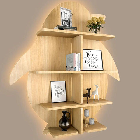 Penguin Backlit Designer Wooden Wall Shelf / Book Shelf / Night Light, Light Oak Finish - Decor Mantra 