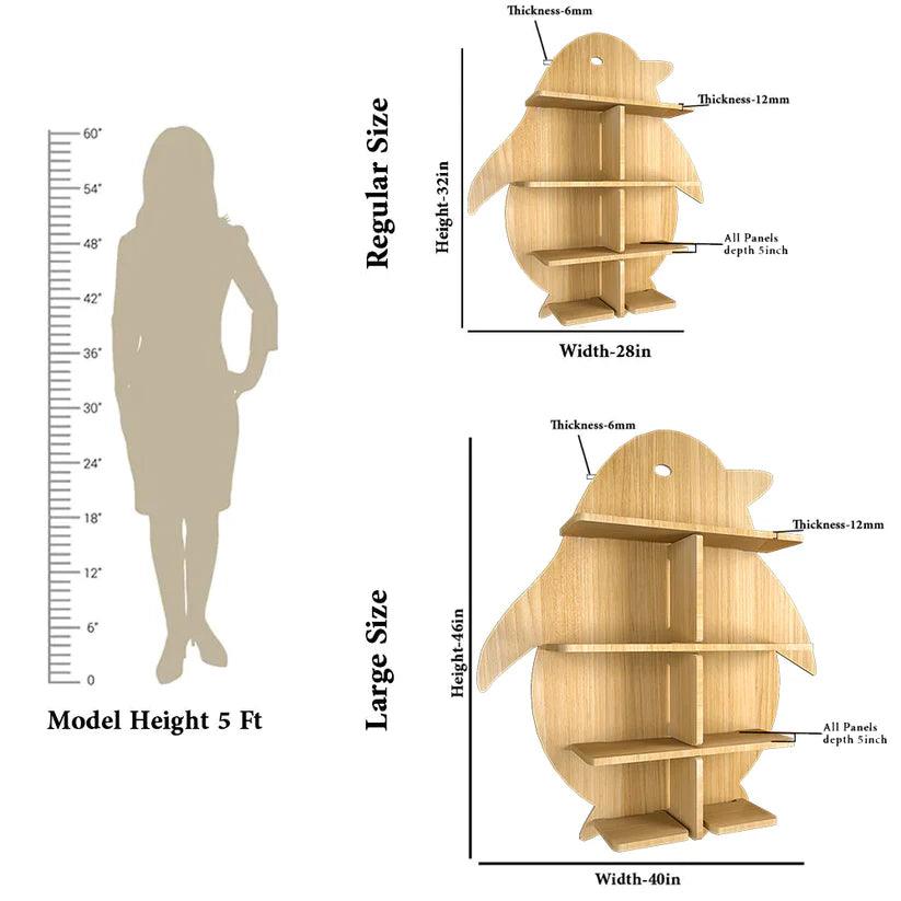 Penguin Backlit Designer Wooden Wall Shelf / Book Shelf / Night Light, Light Oak Finish - Decor Mantra 