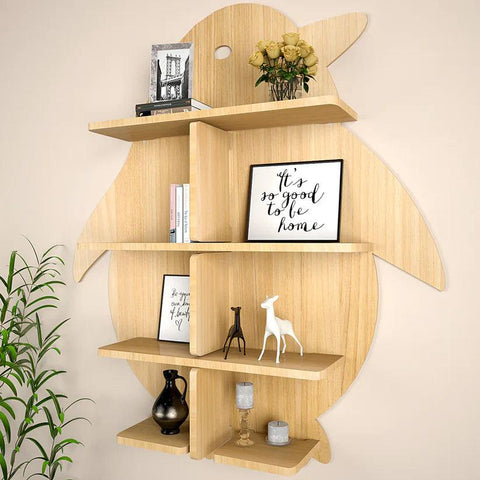 Penguin Backlit Designer Wooden Wall Shelf / Book Shelf / Night Light, Light Oak Finish - Decor Mantra 