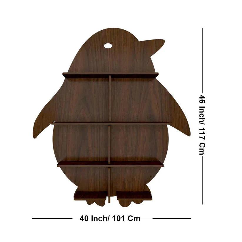 Penguin Backlit Designer Wooden Wall Shelf / Book Shelf / Night Light, Walnut Finish - Decor Mantra 