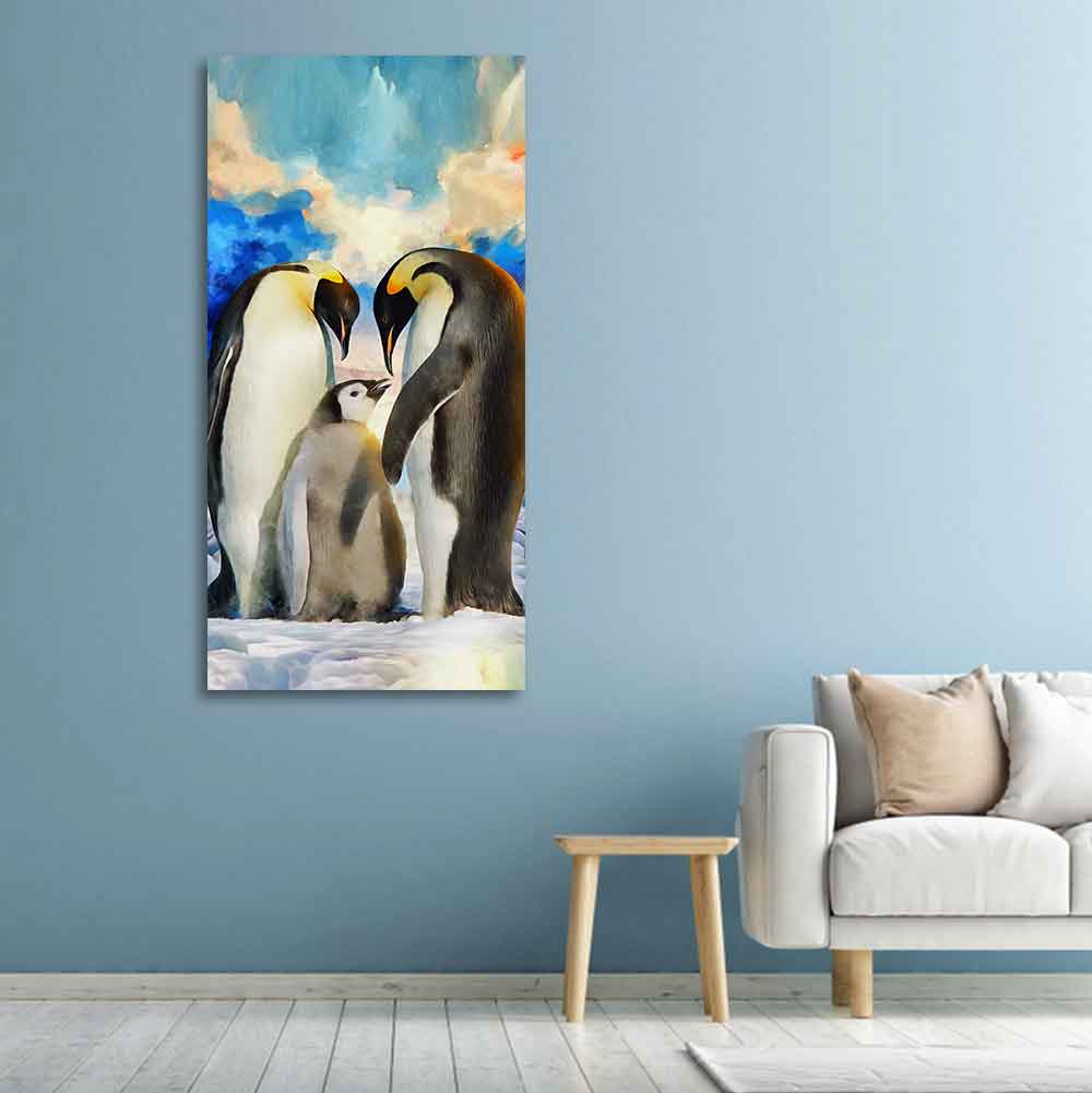 Penguins Family Canvas Wall Painting Decor Mantra