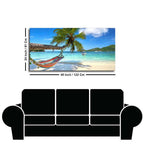 Perfect Beach with Palm Tree and Hammock Premium Canvas Wall Hanging DECORMANTRA
