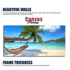 Perfect Beach with Palm Tree and Hammock Premium Canvas Wall Hanging DECORMANTRA