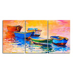 Premium 3 Pieces Wall Painting of Boats in Sunset DECORMANTRA