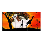 Premium 3 Pieces Wall Painting of Pair of Giraffe under a Tree in Sunset DECORMANTRA