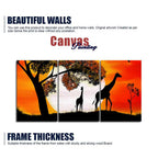 Premium 3 Pieces Wall Painting of Pair of Giraffe under a Tree in Sunset DECORMANTRA