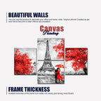 Premium 4 Pieces Wall Painting of Couple Under an Umbrella on Eiffel Tower Street DECORMANTRA