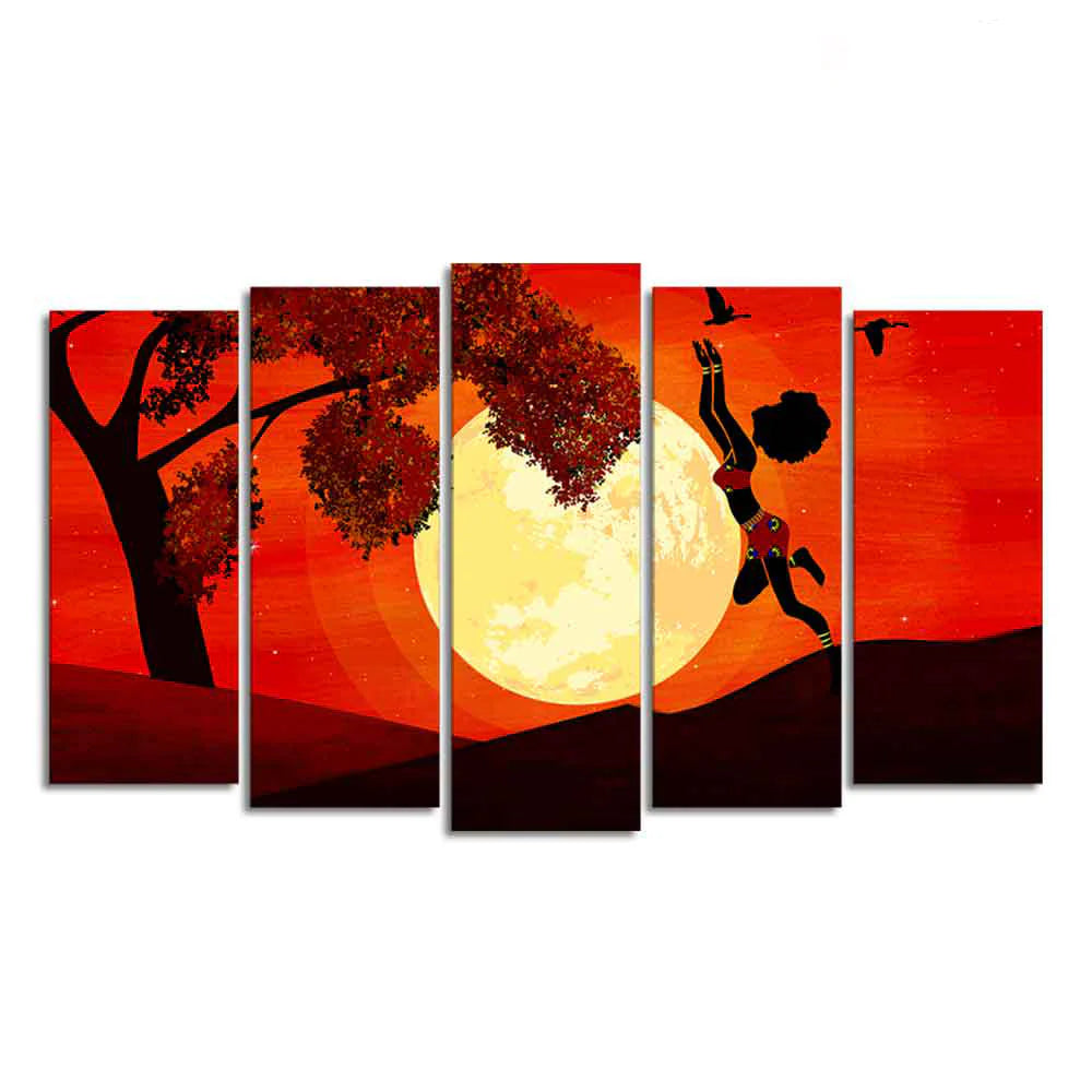 Premium 5 Pieces Wall Painting of African Sunset DECORMANTRA