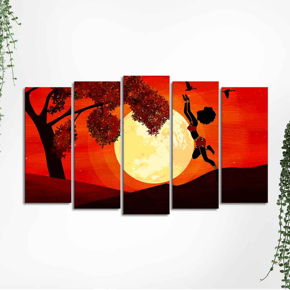 Premium 5 Pieces Wall Painting of African Sunset DECORMANTRA