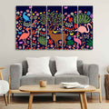 Premium Canvas Folk Art Painting of Animals in Dark Forest Set of Five DECORMANTRA