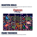 Premium Canvas Folk Art Painting of Animals in Dark Forest Set of Five DECORMANTRA