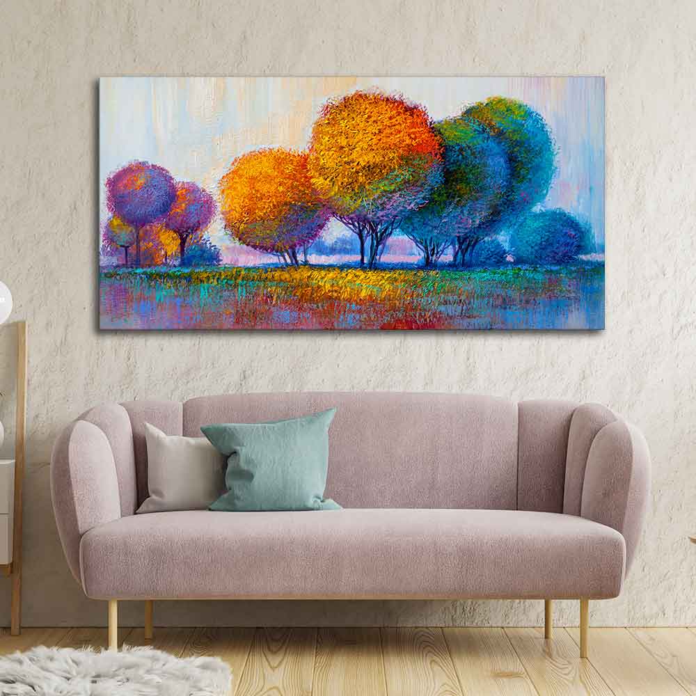 Premium Canvas Wall Painting of Beautiful Colorful Trees DECORMANTRA