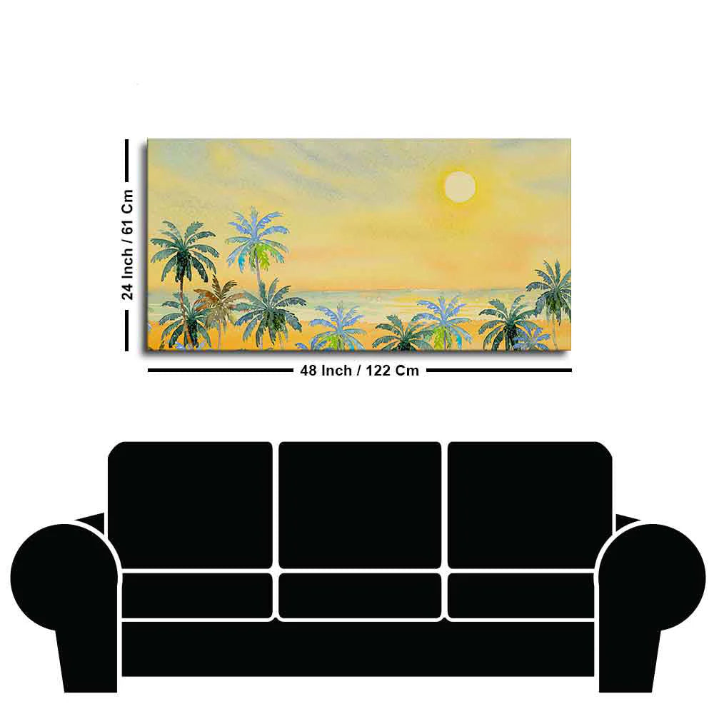 Premium Canvas Wall Painting of Palm Trees on Beach DECORMANTRA