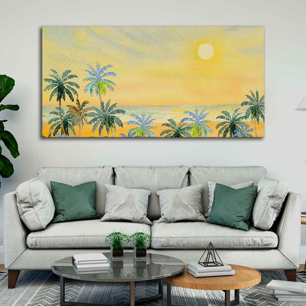 Premium Canvas Wall Painting of Palm Trees on Beach DECORMANTRA