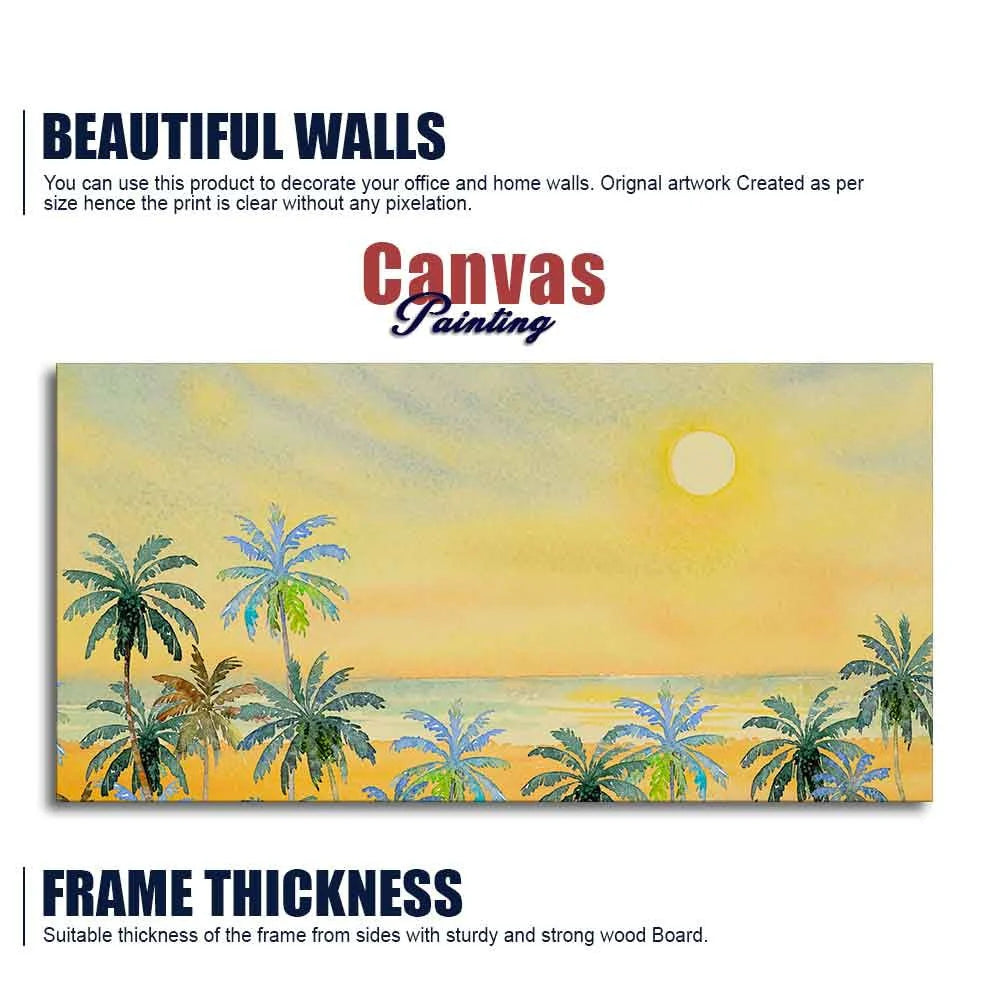 Premium Canvas Wall Painting of Palm Trees on Beach DECORMANTRA