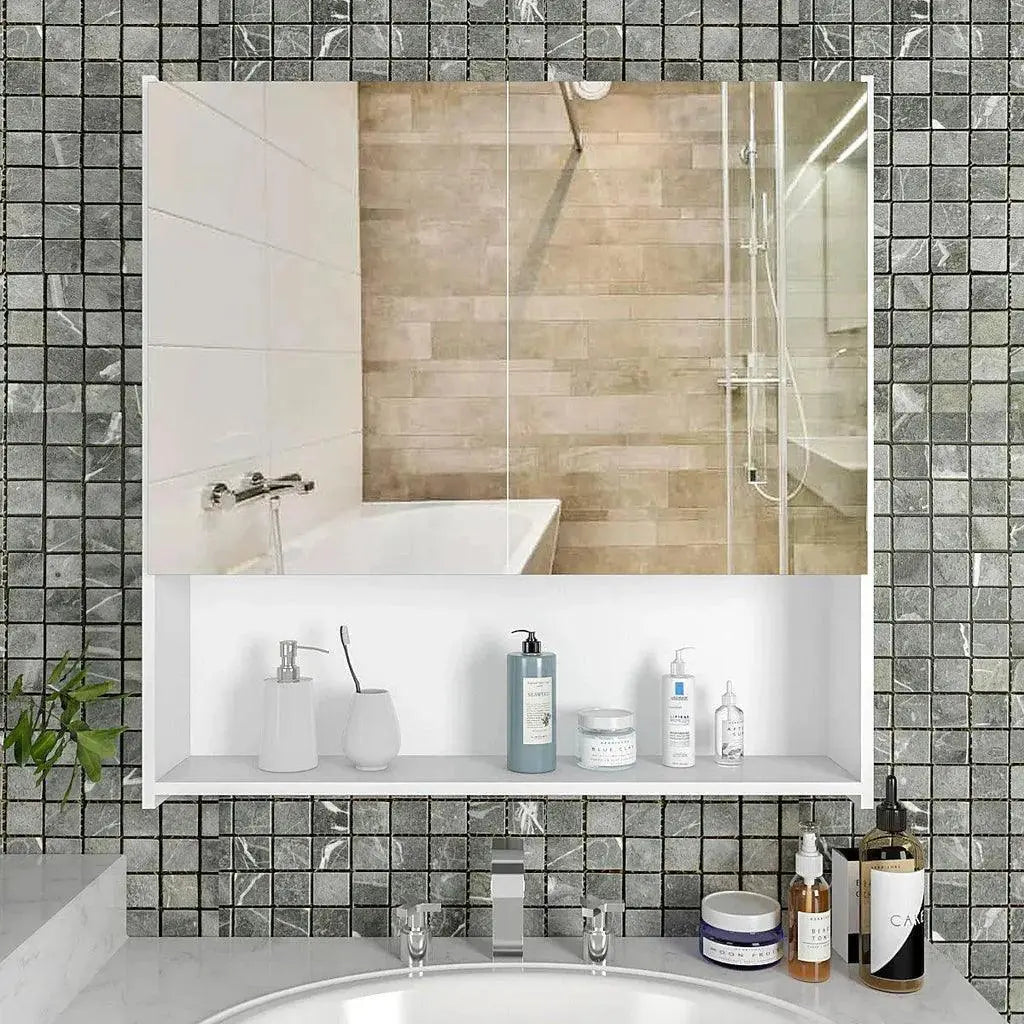 Premium Dressing Bathroom Cabinet with Mirror & 4 Spacious Shelves with Wooden White Finish - Decor Mantra 
