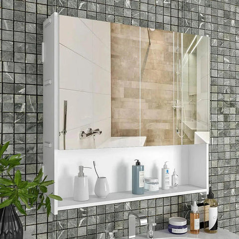 Premium Dressing Bathroom Cabinet with Mirror & 4 Spacious Shelves with Wooden White Finish - Decor Mantra 