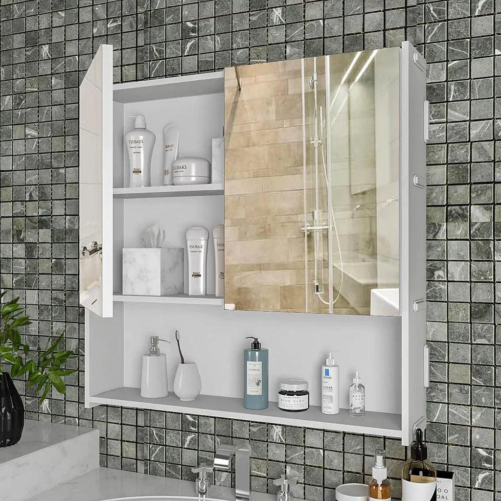 Premium Dressing Bathroom Cabinet with Mirror & 4 Spacious Shelves with Wooden White Finish - Decor Mantra 