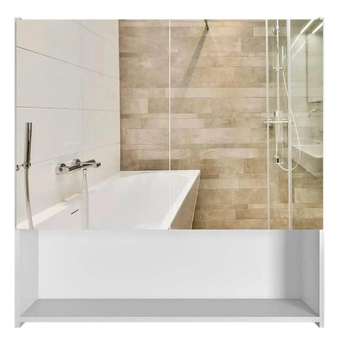 Premium Dressing Bathroom Cabinet with Mirror & 4 Spacious Shelves with Wooden White Finish - Decor Mantra 