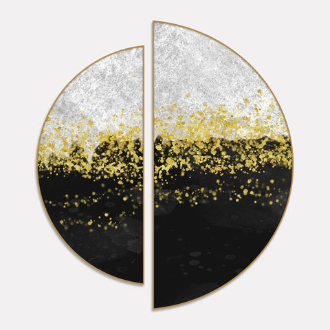 Premium Gold Glitter Particles on Black Background Semi Circle Frames Set Of 2