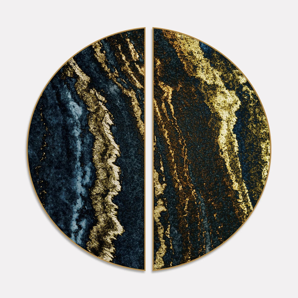 Premium Gold and Black Layered Marble Textured Semi Circle Frames Set Of 2 Decor Mantra