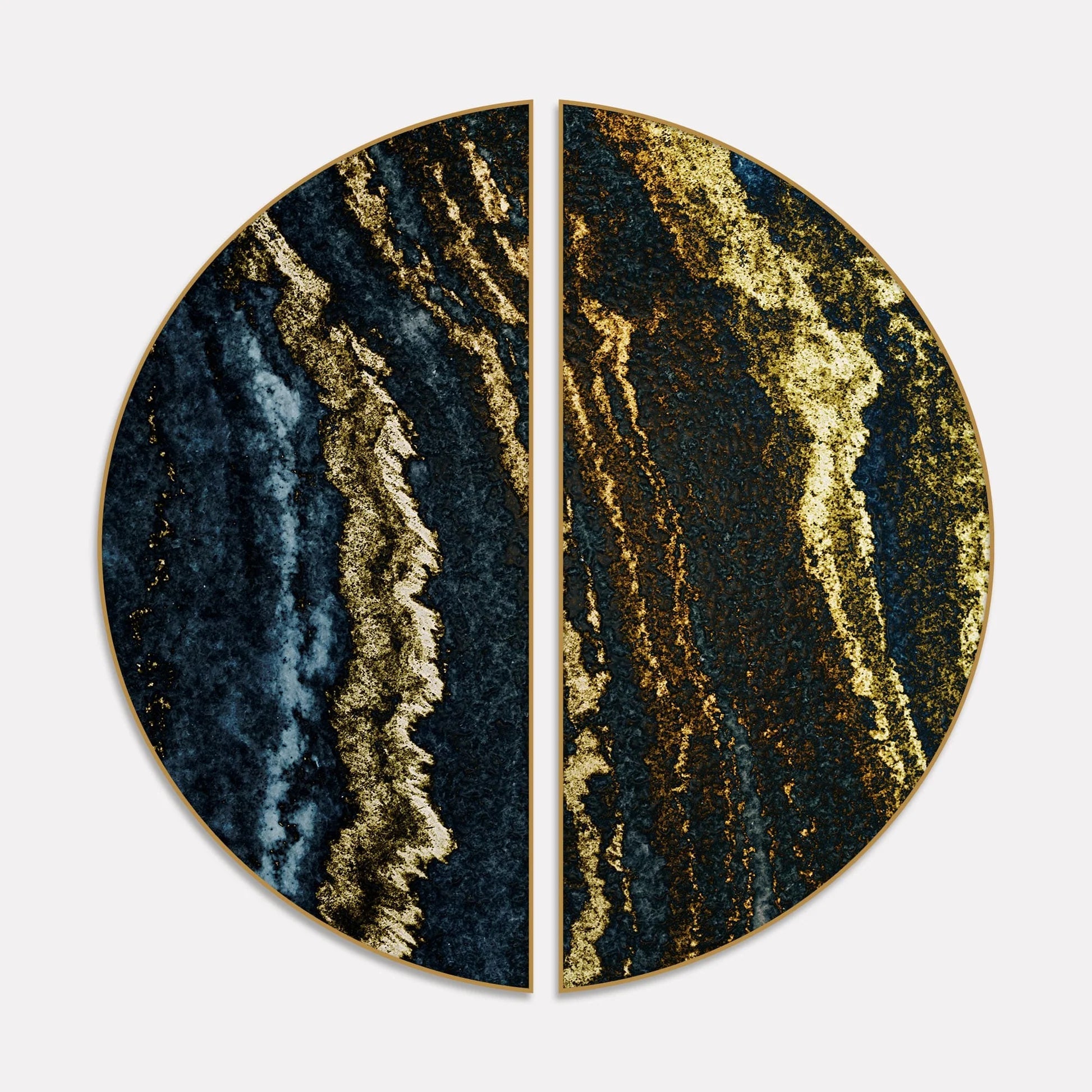 Premium Gold and Black Layered Marble Textured Semi Circle Frames Set Of 2 Decor Mantra