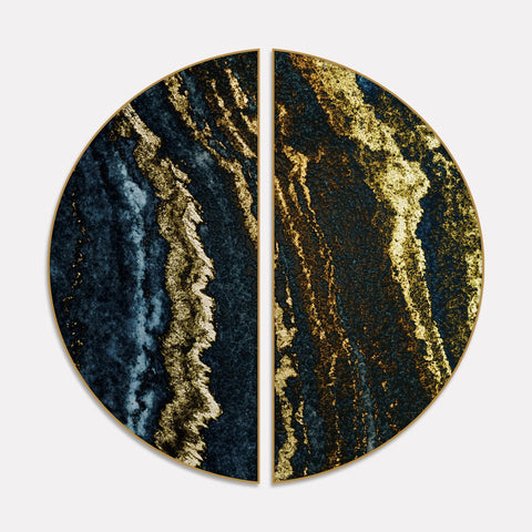 Premium Gold and Black Layered Marble Textured Semi Circle Frames Set Of 2