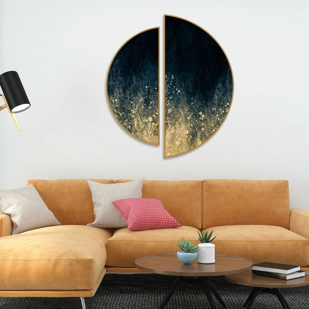 Premium Golden Splash Art Semi Circle Frames Set Of 2 Decor Mantra