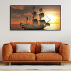 Premium Wall Painting of 3D Sailing Ship in Sunset DECORMANTRA