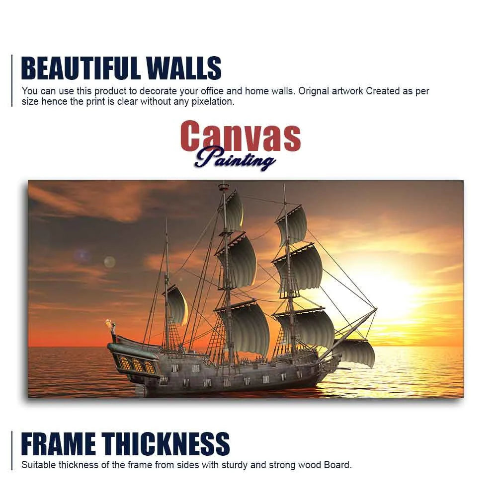 Premium Wall Painting of 3D Sailing Ship in Sunset DECORMANTRA