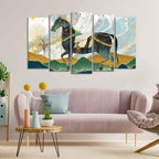 Premium Wall Painting of Horse and Golden trees of Five Pieces DECORMANTRA